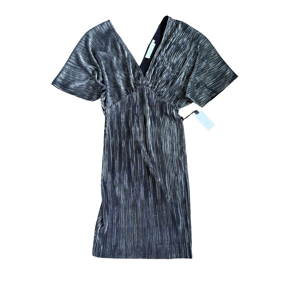 ASTR The Label NWT Metallic Dress V-Neck Striped Size S MSRP $69 Black Holiday